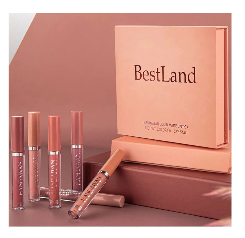 BestLand Matte Liquid Lipstick Set, Long-Lasting Wear, Non-Stick Cup, Waterproof, Lip Gloss - 6 PCS
