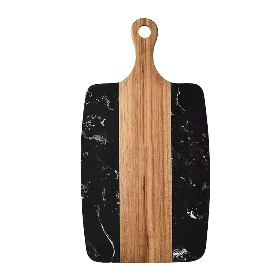 Wood And Marble Cutting And Serving Board With Handle