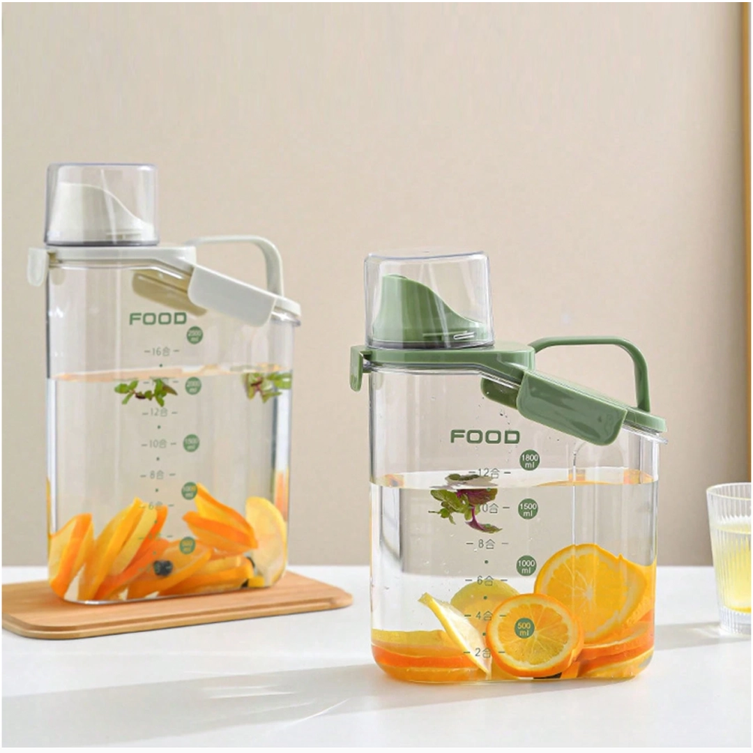 Transparent Food Storage Jar With Measuring Cup - White