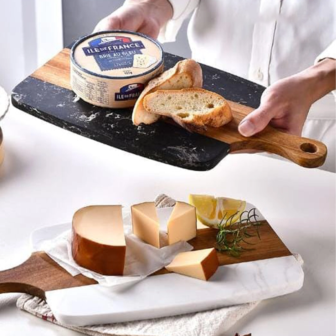 Wood And Marble Cutting And Serving Board With Handle