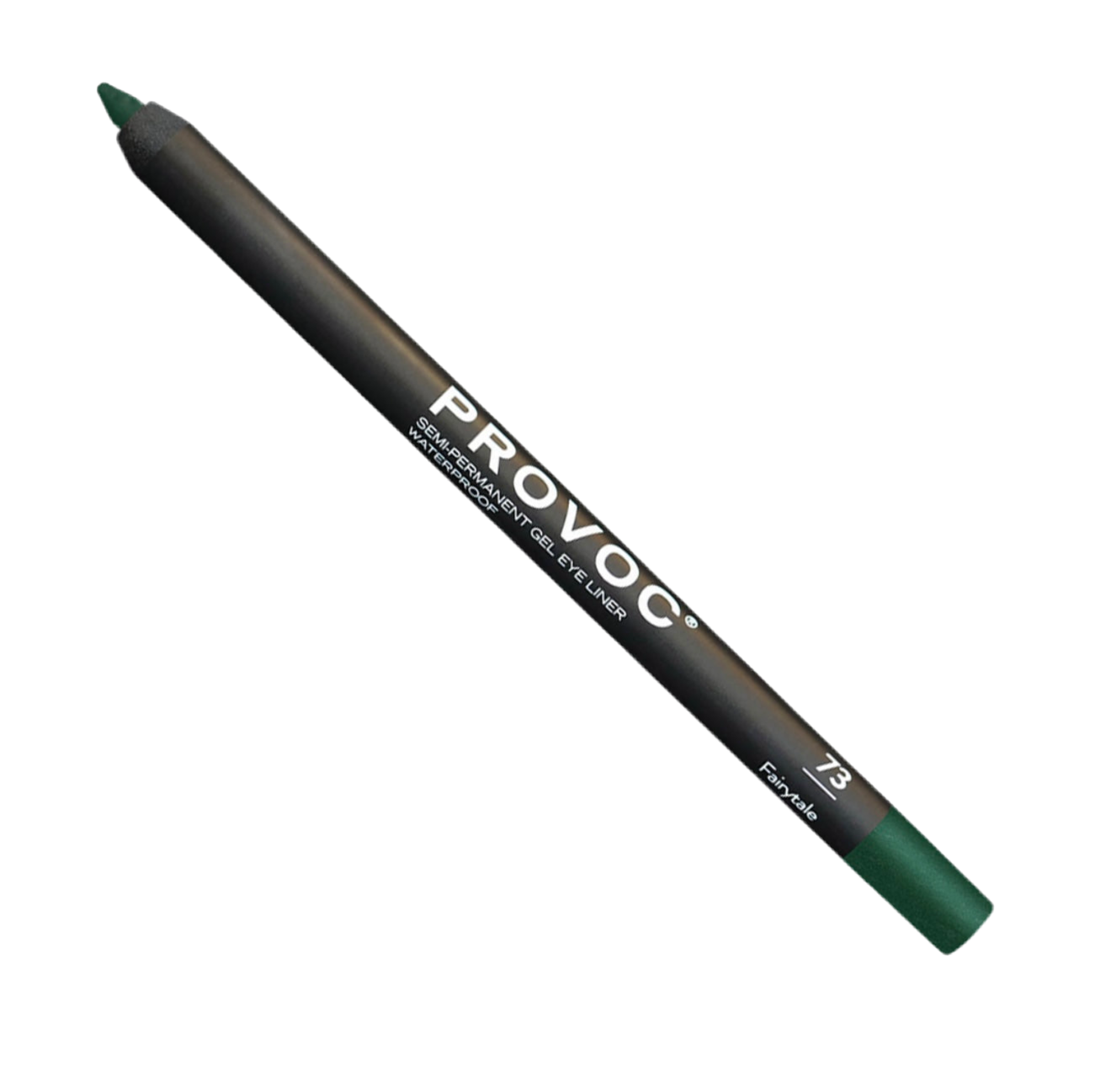 Green eyeliner pencil with 'PROVOC' branding on a white background