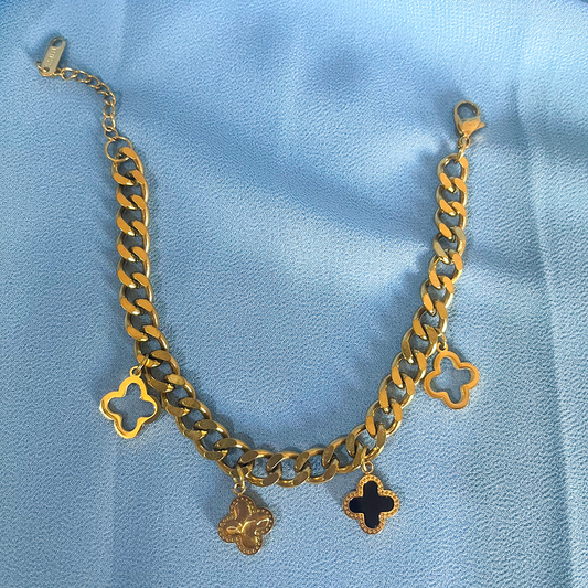 Elegant Gold And Black Floral Bracelet