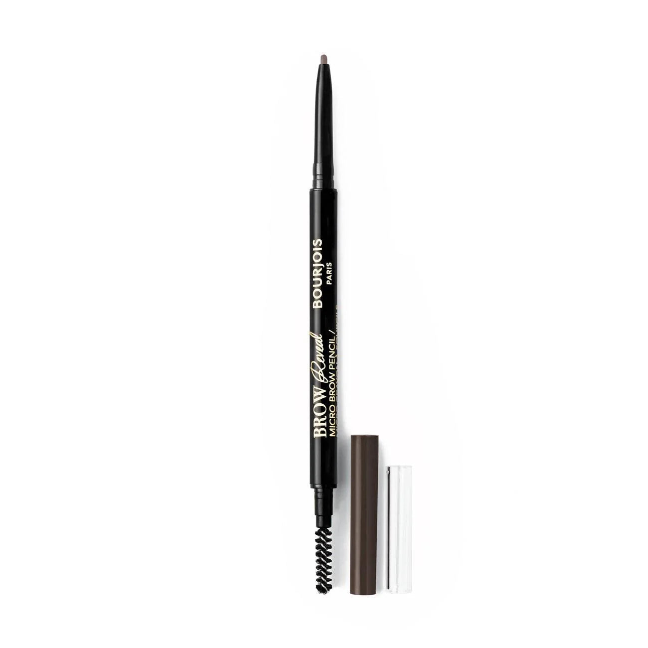 Bourjois Micro Brow eyebrow pencil with cap and brush on a white background