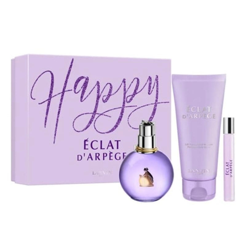 Lanvin Eclat D'Arpege perfume set with 'Happy Éclat d'Arpège' packaging on a white background
