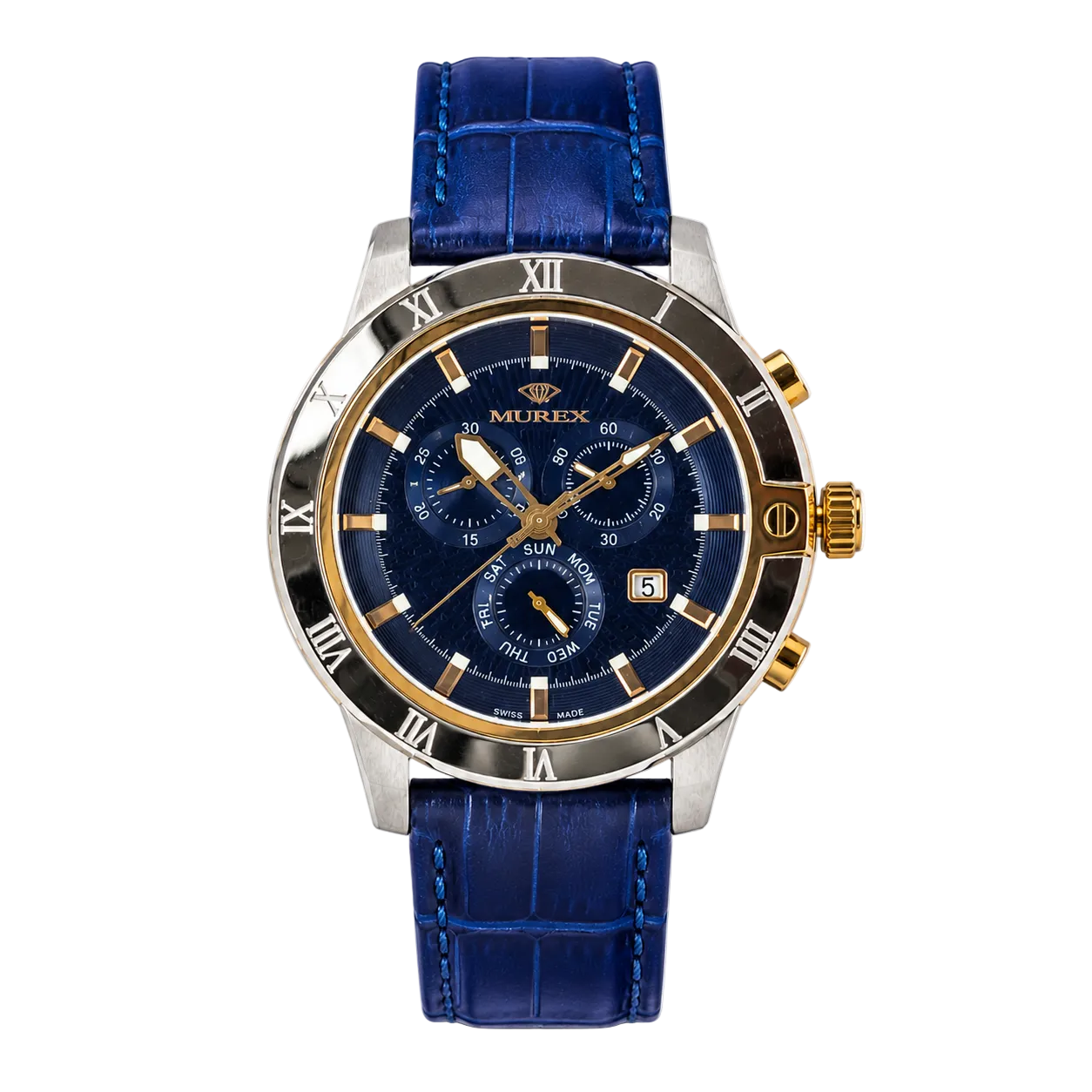 Murex Swiss Made Stainless Steel Blue Leather Watch For Men