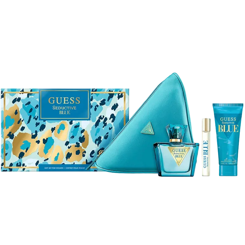 Guess Seductive Bleu Eau De Toilette For Women Gift Set 75 ML + 15 ML + 100 ML Body Lotion + Pouch