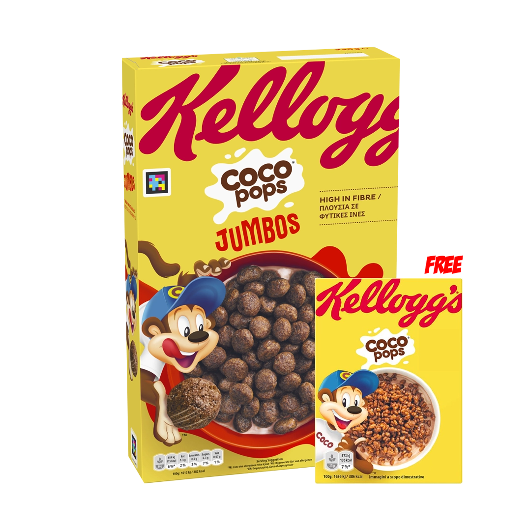 Kellogg's Corn Flakes Coco Pops Jumbos Chocolate Breakfast Cereal + FREE Mini Coco Pops