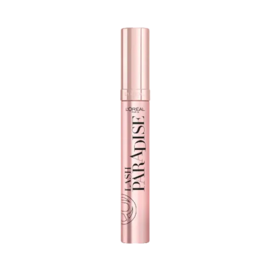 A tube of L'Oréal Paris Lash Paradise Mascara with a pink and silver design. Buy Online in Lebanon at Menkelchi