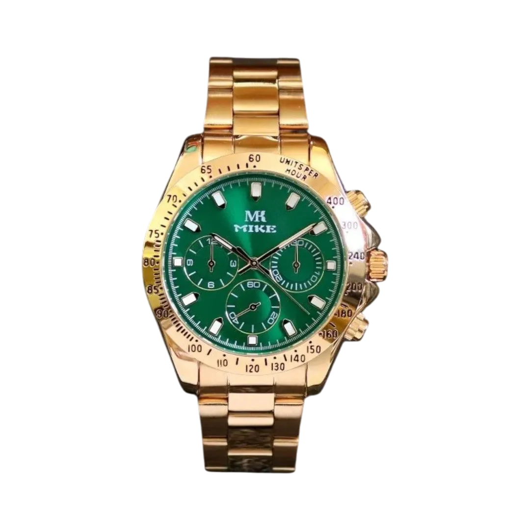 Mike Classy Watch For Men - Gold And Green