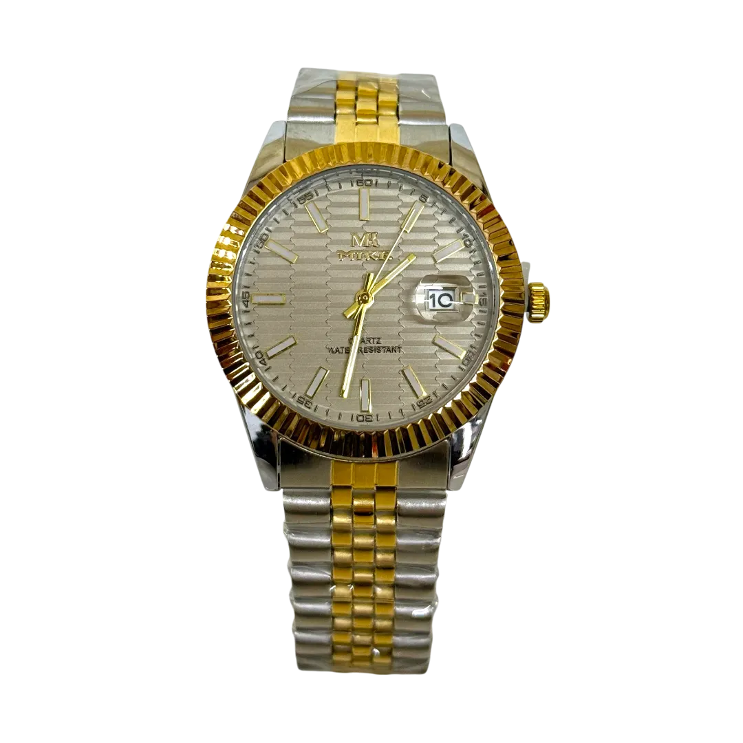 Mike Classic Watch For Men - Gold And Gray