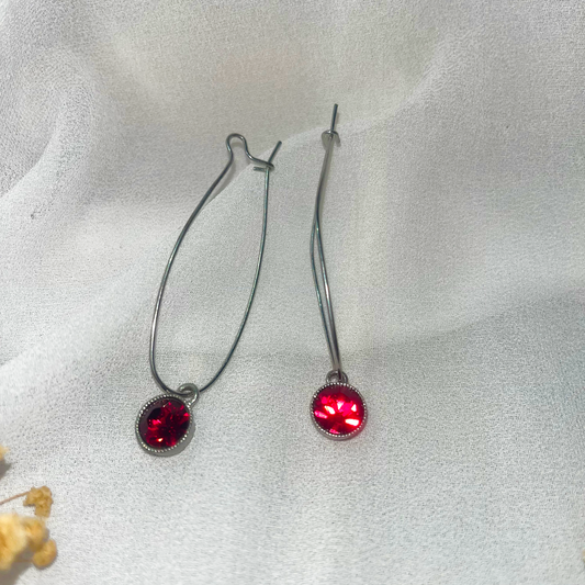 Shiny Silver And Red Earrings