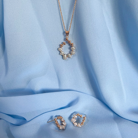 Simple Chic Rhinestone And Gold Set Of Earrings & Necklace