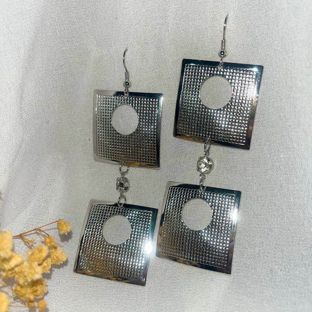 Square Shaped Silver Earrings