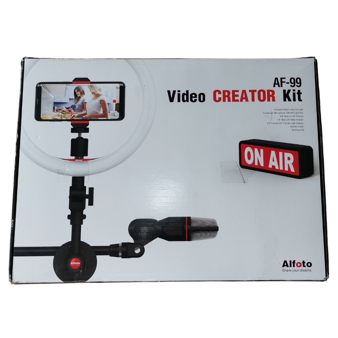 Alfoto AF99 Premium Creator Video Kit with Microphone and ONAIR LED Sign