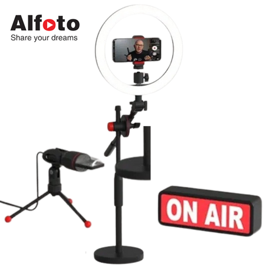 Alfoto AF99 Premium Creator Video Kit with Microphone and ONAIR LED Sign
