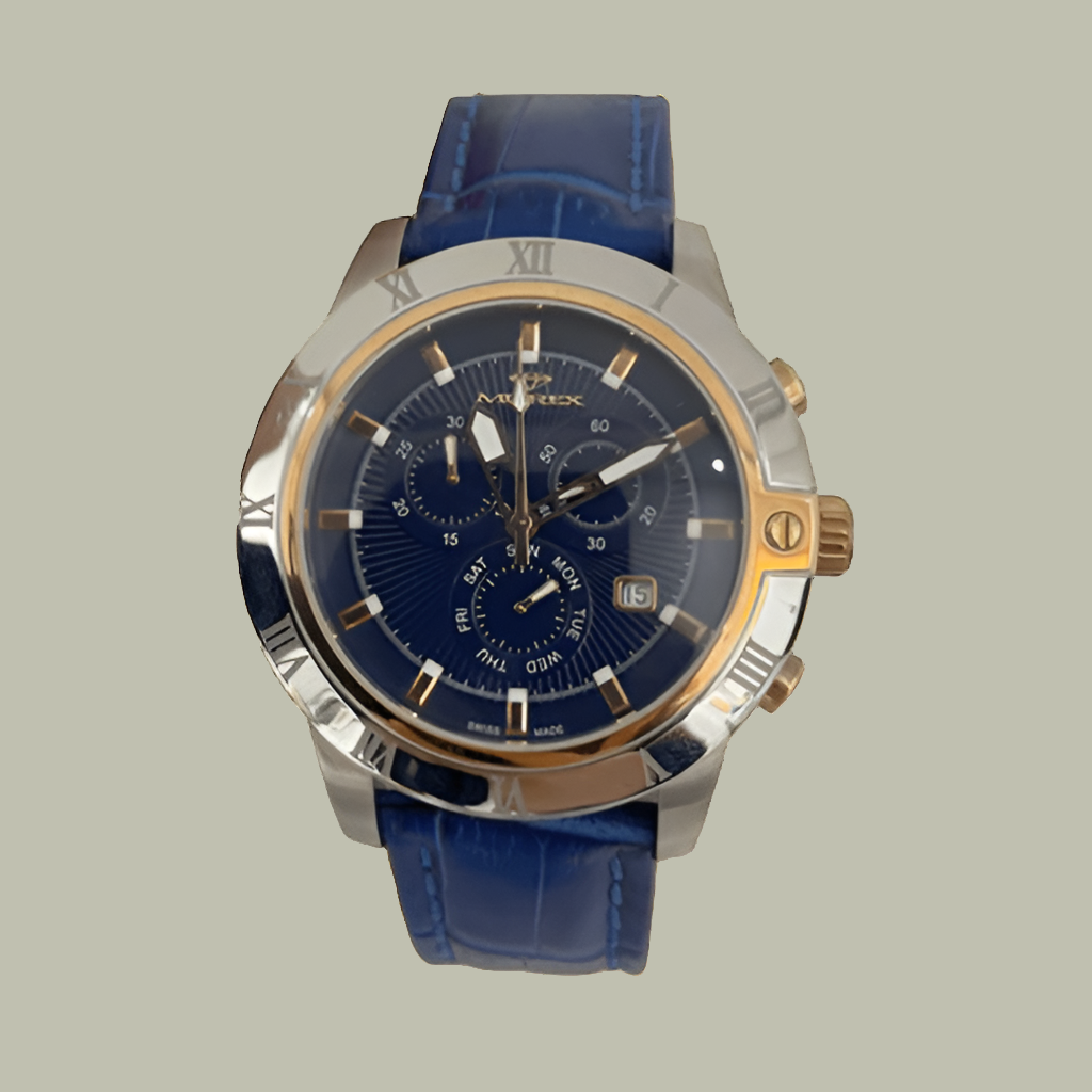 Murex Swiss Made Stainless Steel Blue Leather Watch For Men