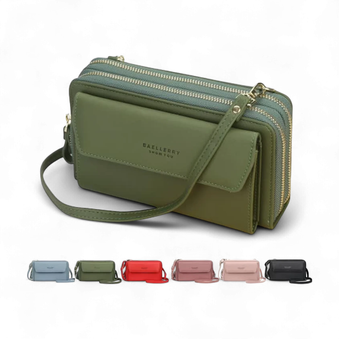 Double-Zip Classic Leather Women’s Wallet & Mini Bag