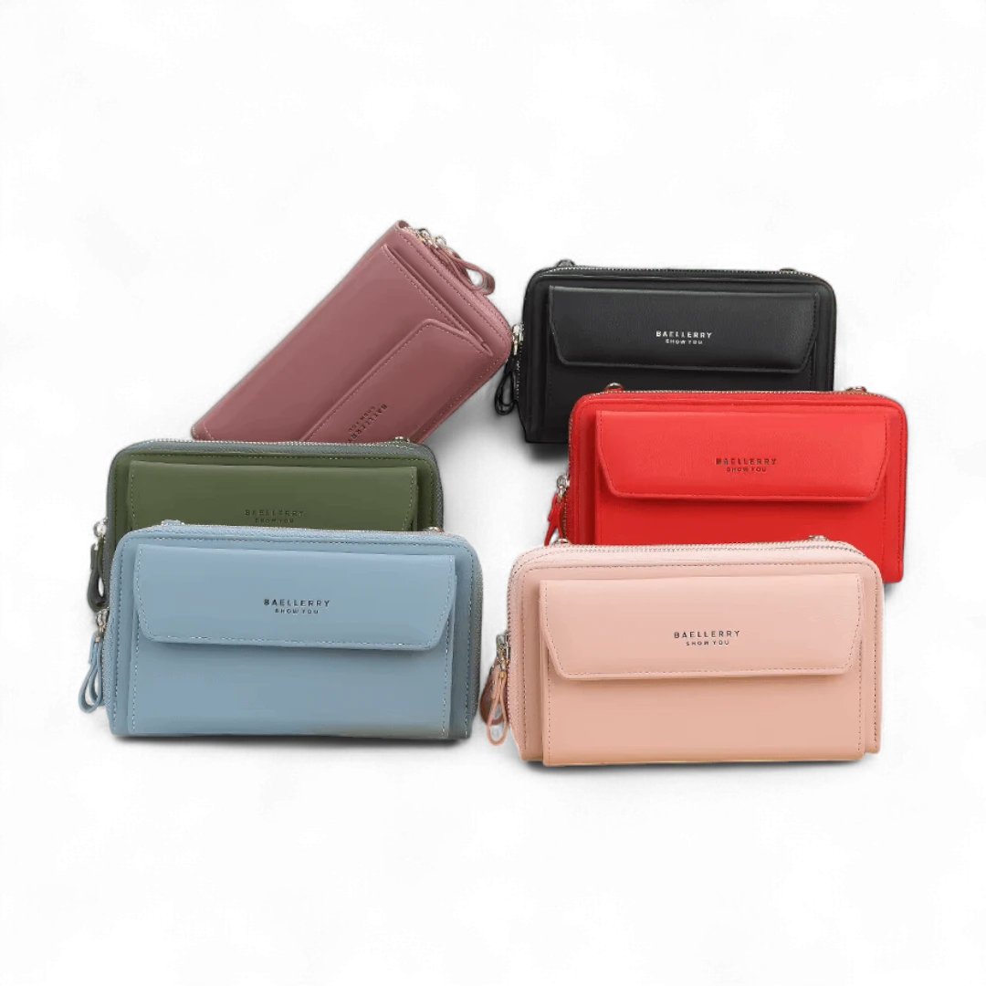 Double-Zip Classic Leather Women’s Wallet & Mini Bag