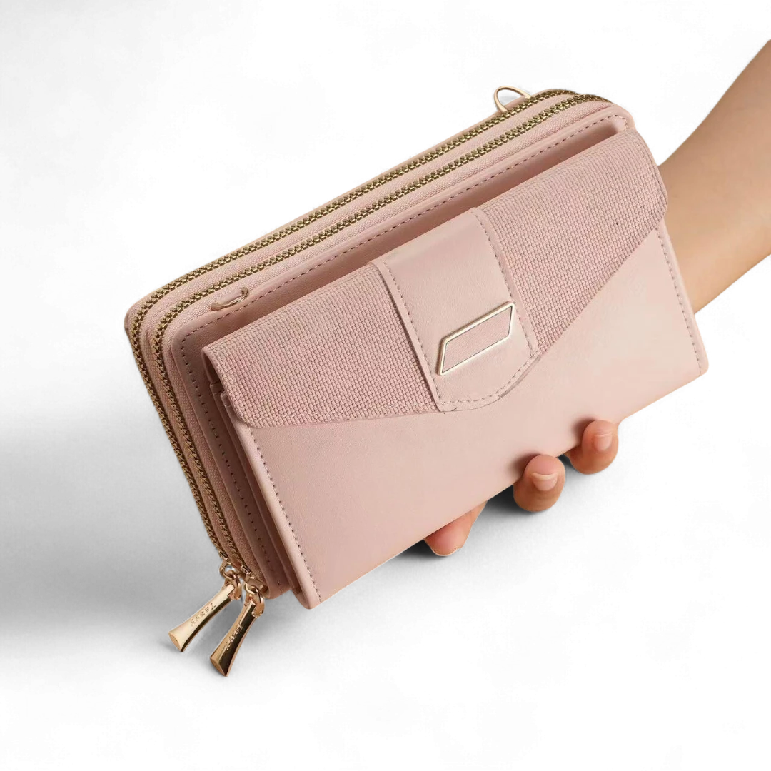 Double-Zip Women’s Wallet And Mini Bag - Detachable Shoulder Strap