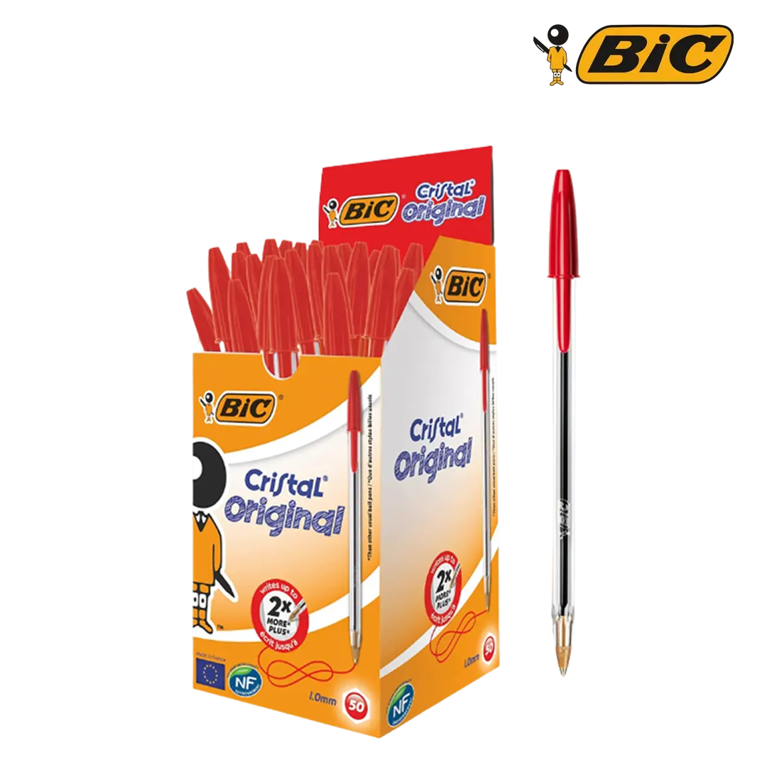 Bic Cristal Original Ball Point Pen Box Of 50 - Red