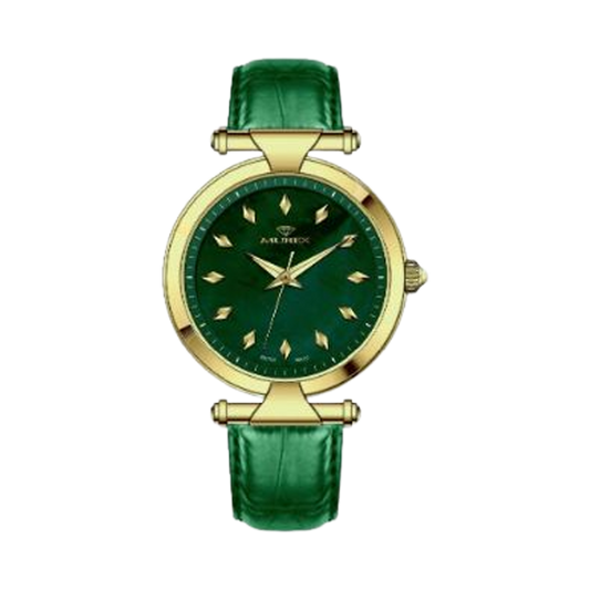 Murex Swiss Made Stainless Steel Green Leather Round Watch For Women