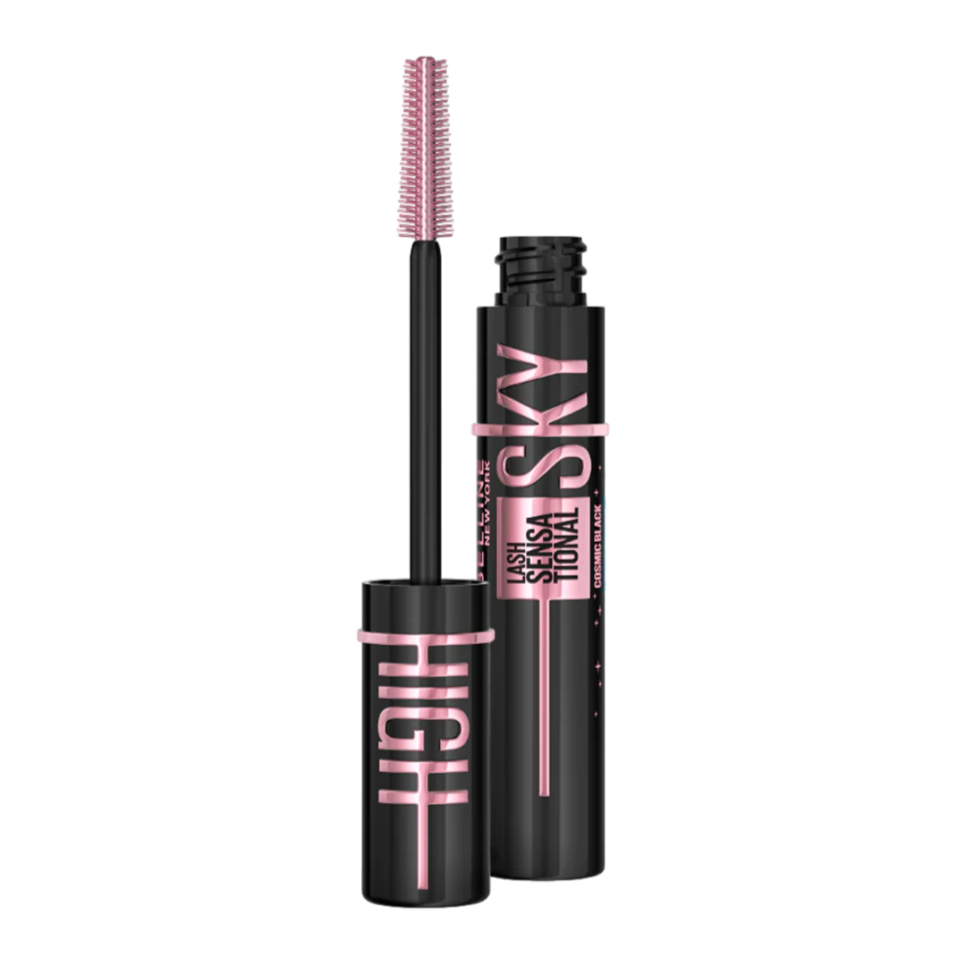 Maybelline Lash Sensational Sky High Cosmic Black Mascara with a Flex Tower brush, promises limitless length and volume with a space black intensity. Buy Online in Lebanon at Menkelchi