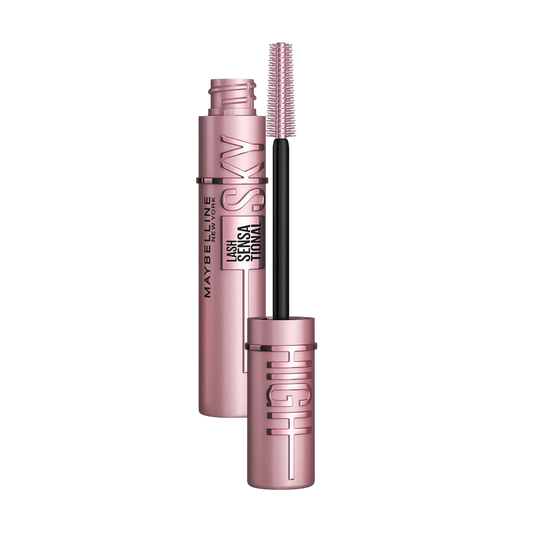 Maybelline Sky High Mascara with a pink cap and black brush, labeled with the brand and product name. Buy Online in Lebanon at Menkelchi