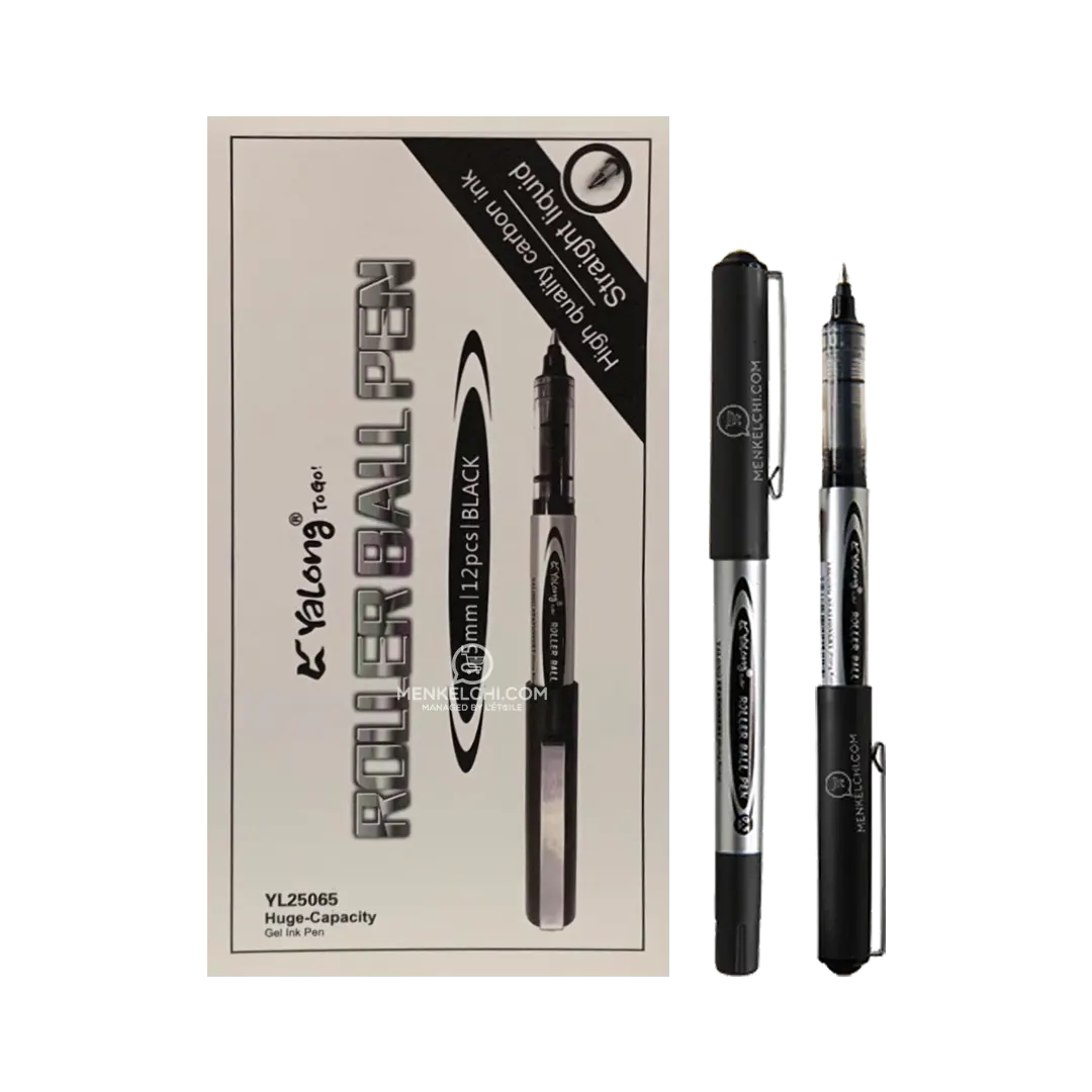Yalong 0.5 mm Black Roller Ball Pen Pack - 12Pcs