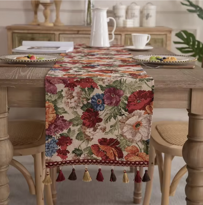 Table Runners Dyed Flower With Tassels