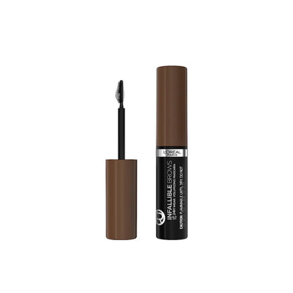 L'Oreal Infallible Brow mascara with brush on a white background