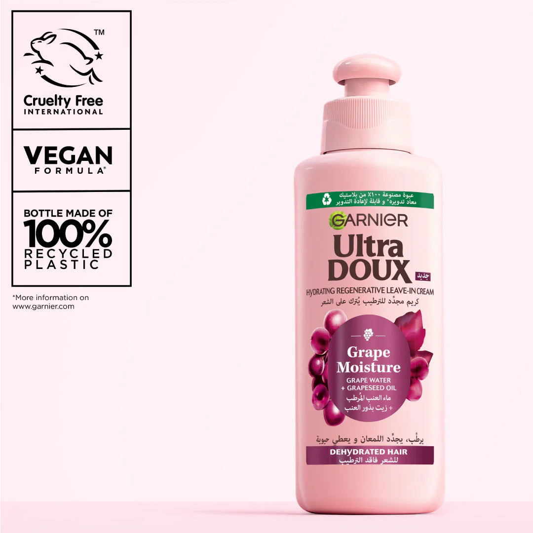 Garnier Ultra Doux Grape Moisture hair care product on a white background