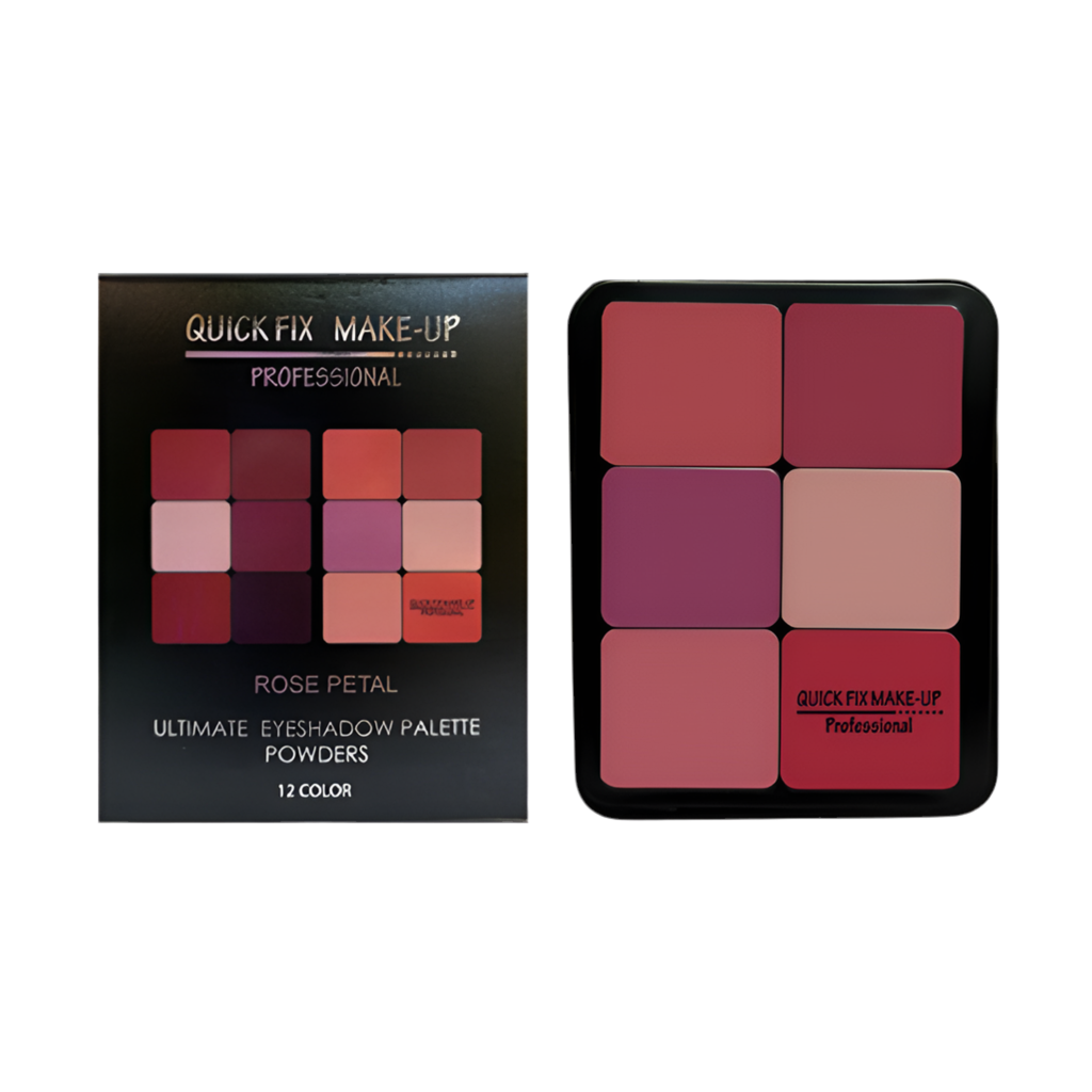 Quick Fix Eyeshadow palette with color swatches and packaging on a white background