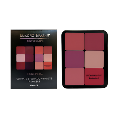 Quick Fix Eyeshadow palette with color swatches and packaging on a white background
