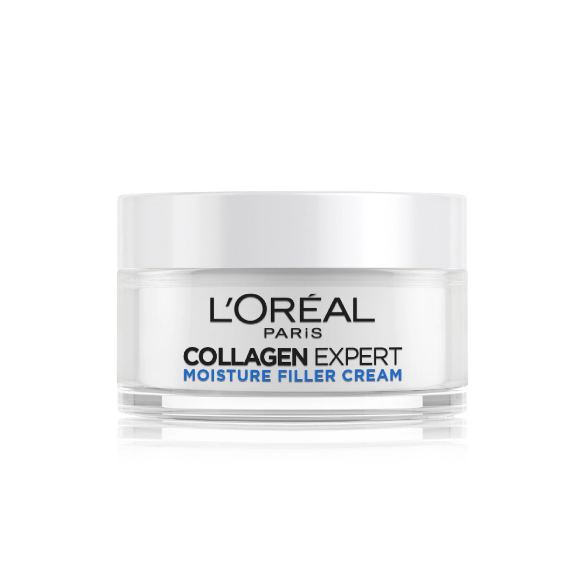 L'Oreal Paris Collagen Expert moisture filler cream jar on a white background