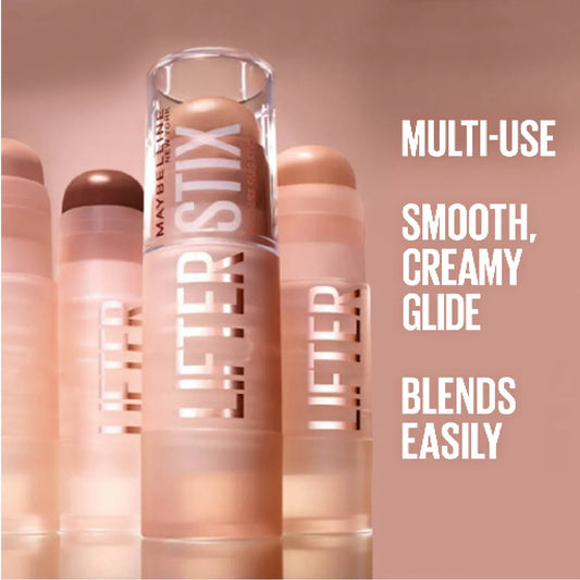 Maybelline Lifter Stix on a beige background with product description text.
