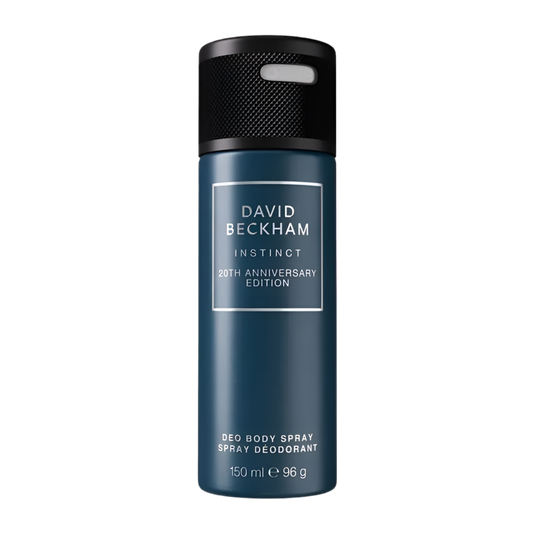 David Beckham Instinct deodorant spray bottle on a white background