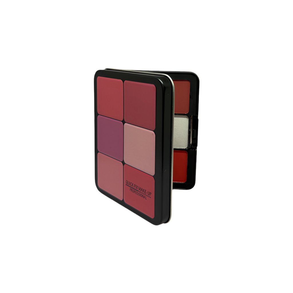 Quick Fix Eyeshadow palette with color swatches and packaging on a white background