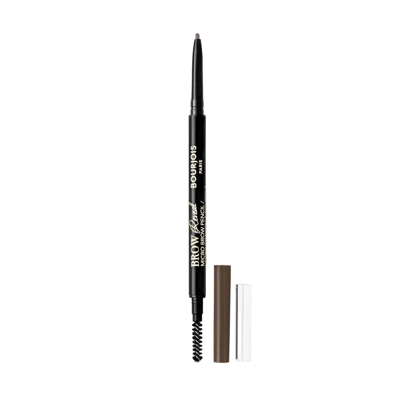 Bourjois Micro Brow eyebrow pencil with cap and brush on a white background