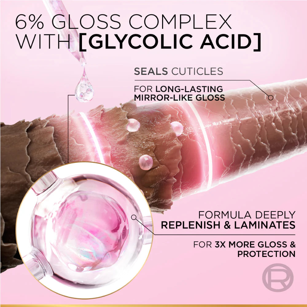 Advertisement for a skincare product with glycolic acid on a pink background