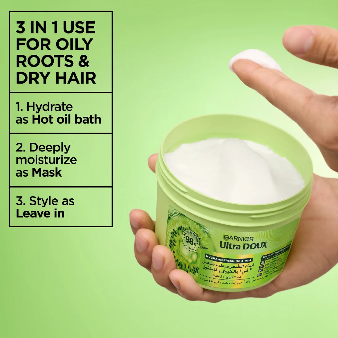 Garnier Ultra Doux Hair Food Kiwi Hydrating Hair Mask for Oily Roots & Dry Hair - 390 ML