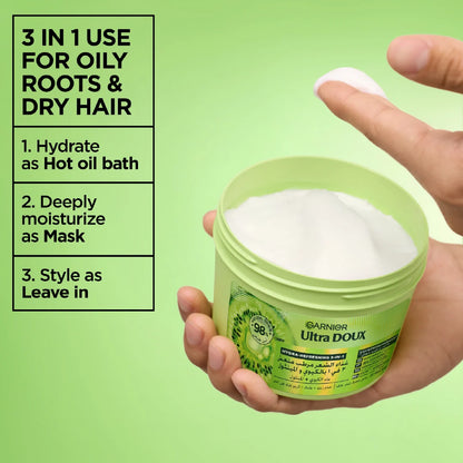 Garnier Ultra Doux Hair Food Kiwi Hydrating Hair Mask for Oily Roots & Dry Hair - 390 ML