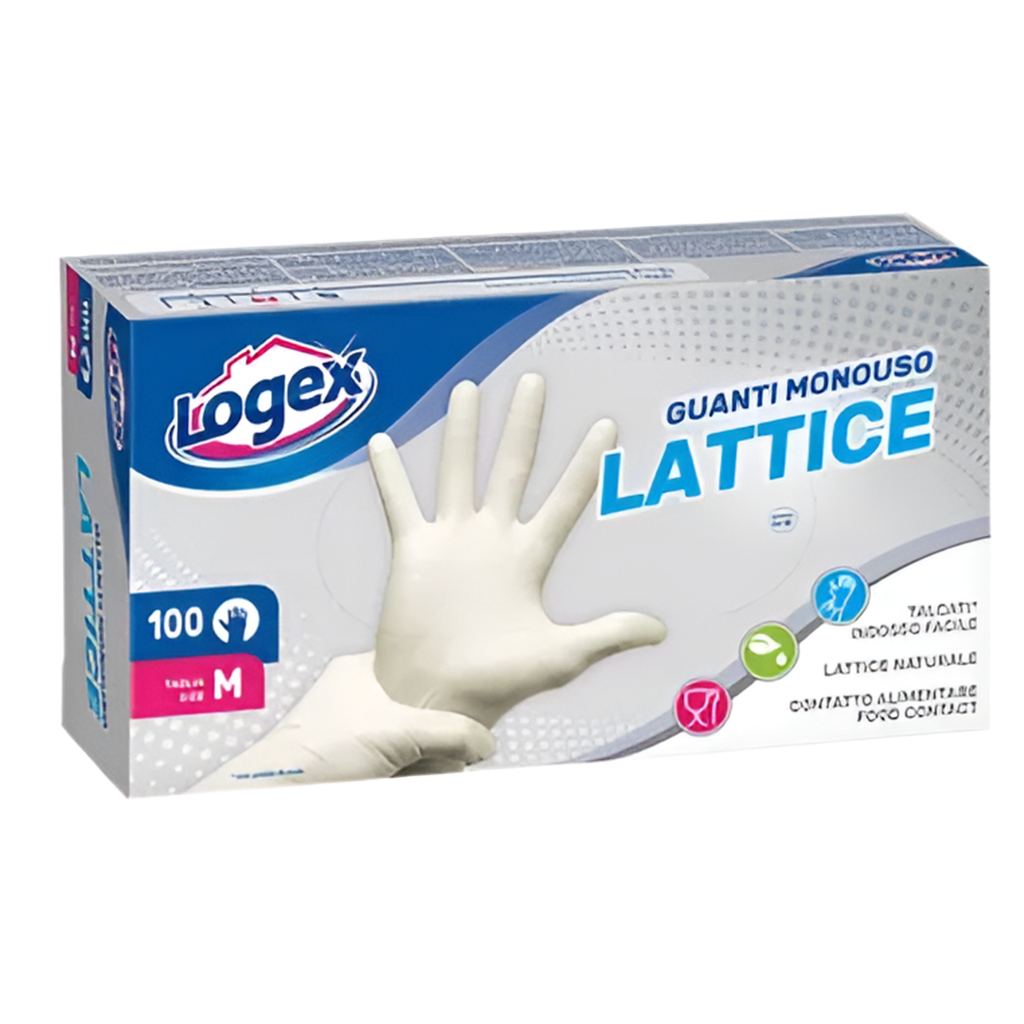 Logex - 100 Disposable Latex Gloves - 3 Sizes - Easy Wear