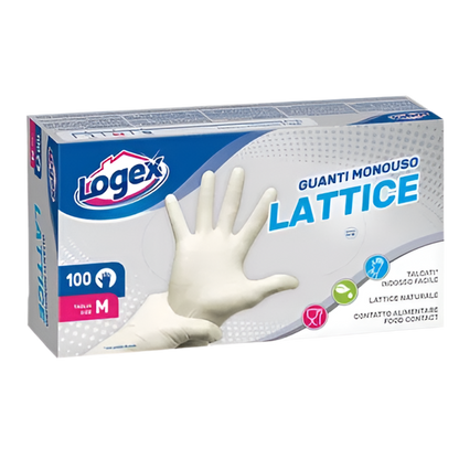 Logex - 100 Disposable Latex Gloves - 3 Sizes - Easy Wear