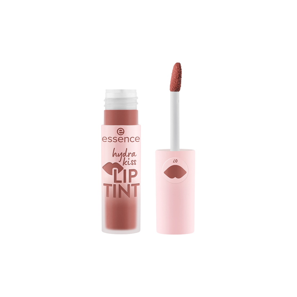 Essence hydra kiss Lip tint with applicator and packaging on a white background