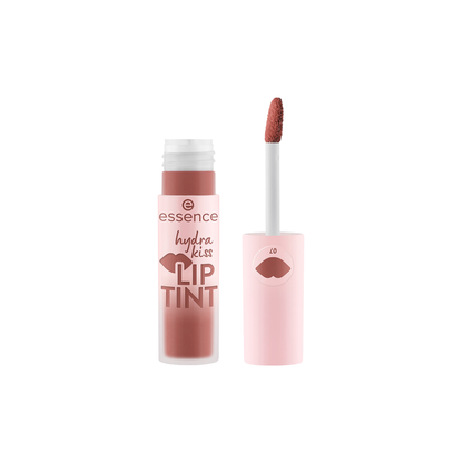Essence hydra kiss Lip tint with applicator and packaging on a white background