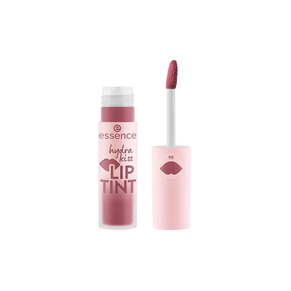 Essence hydra kiss Lip tint with applicator and packaging on a white background