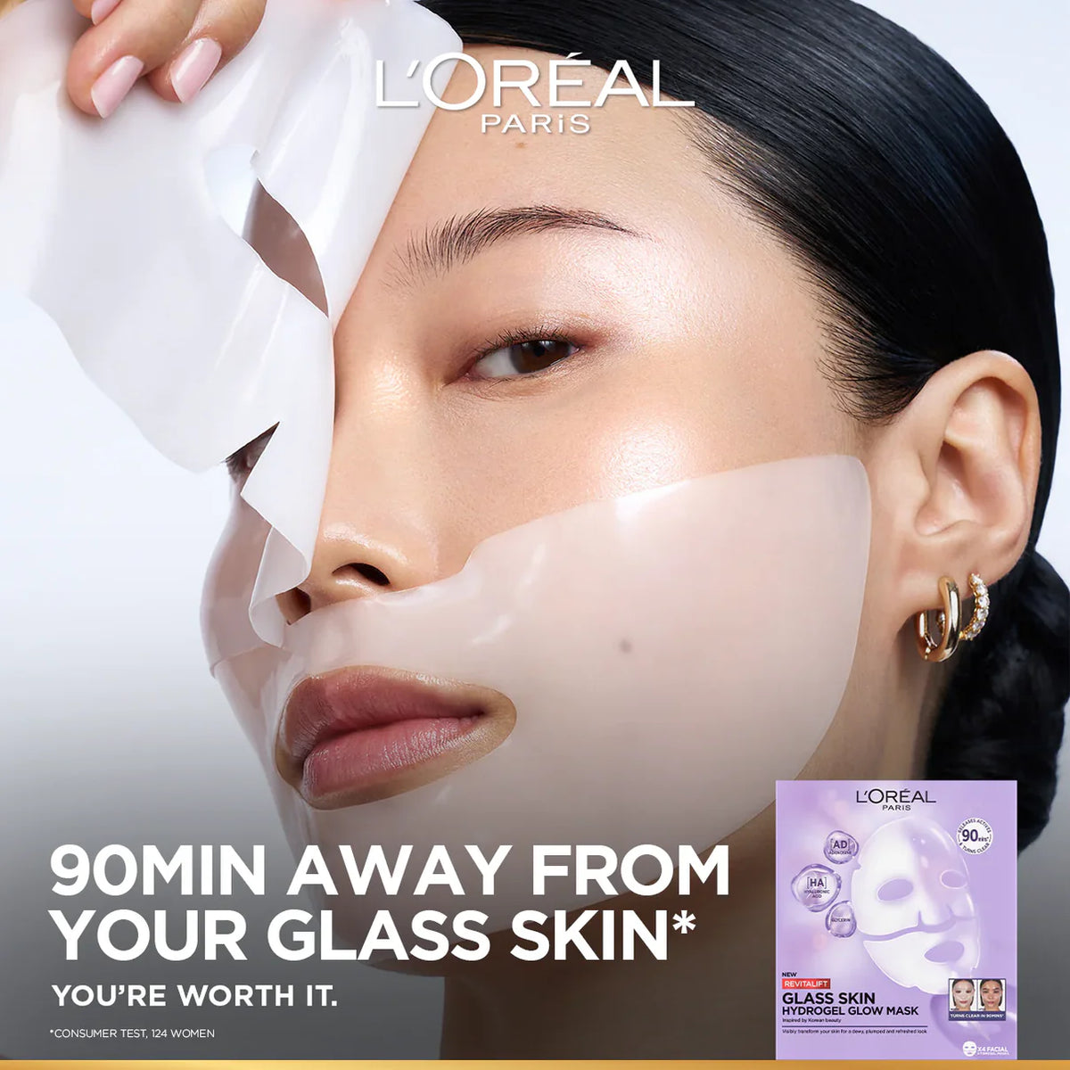 L'oréal Revitalift Glass Skin Hydrogel Glow Mask, Transform Your Skin For A Dewy, Plumped & Glass Skin In Only 90 Minutes