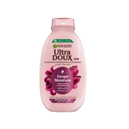 Garnier Ultra Doux Grape Moisture shampoo bottle on a white background