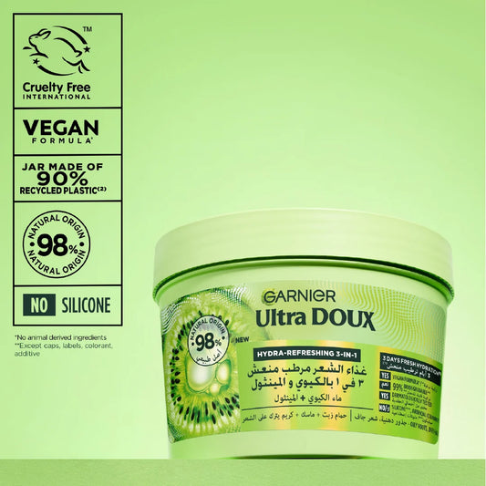 Garnier Ultra Doux Hair Food Kiwi Hydrating Hair Mask for Oily Roots & Dry Hair - 390 ML