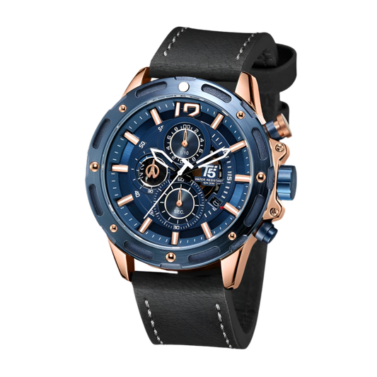 T5 Original Chronograph Quartz Watch for Men - Burgundy Leather Strap & Blue Dial